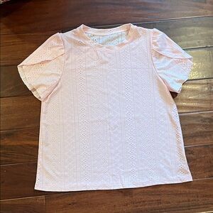 Elegant Pink Eyelet Short Ruffle Sleeve Top